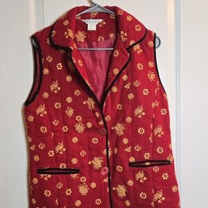 Deluxe Red Vest with Yellow Floral Design